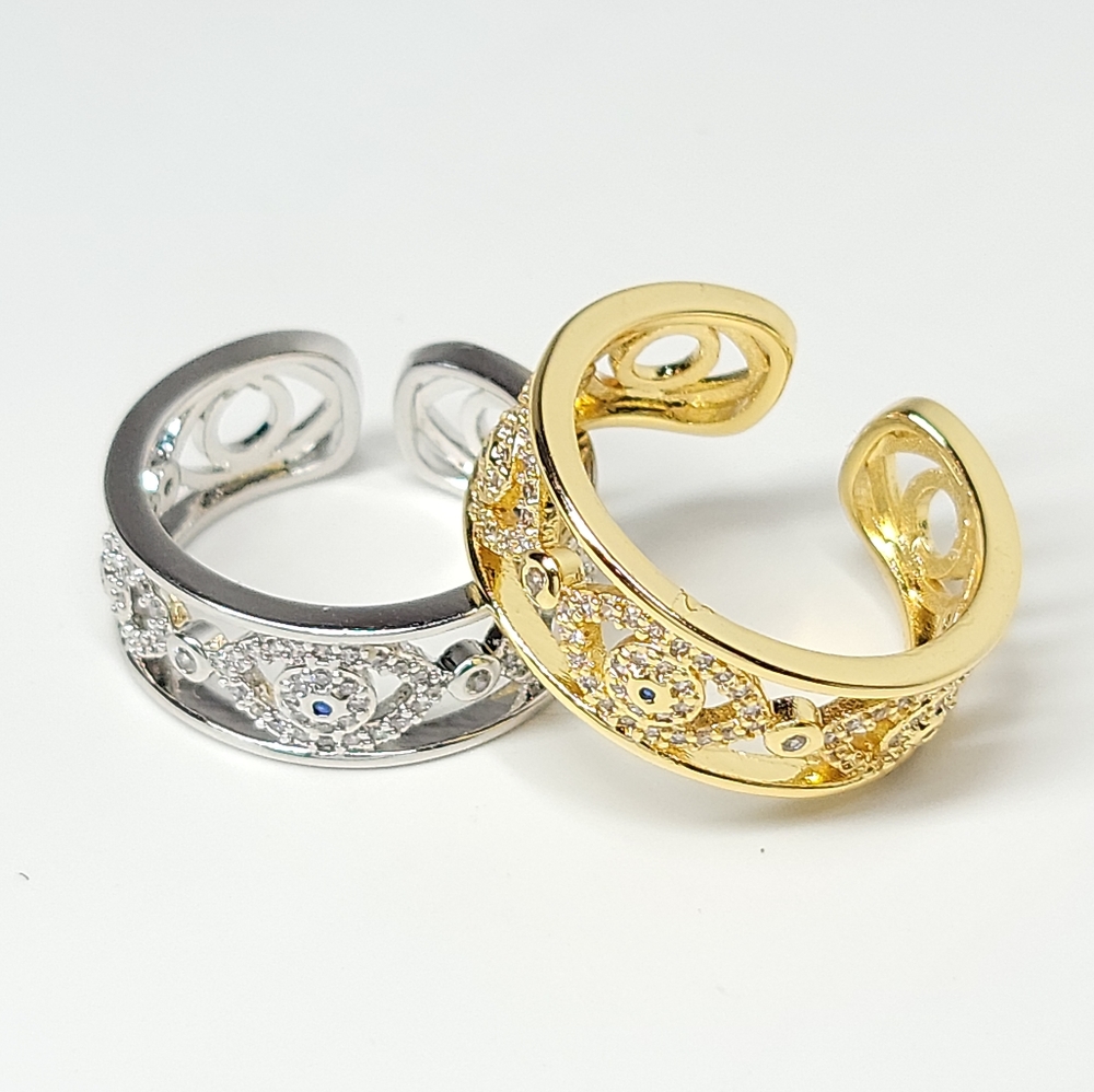 Evil Eye Micro Pave CZ Open Size Ring NEW - Picture 5 of 13